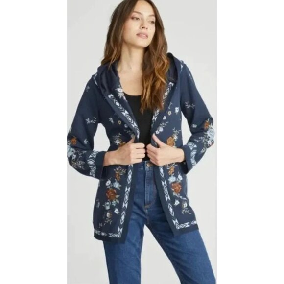 Driftwood Shelly Floral Embroidered Hooded Sweater-sz XS - Picture 1 of 13